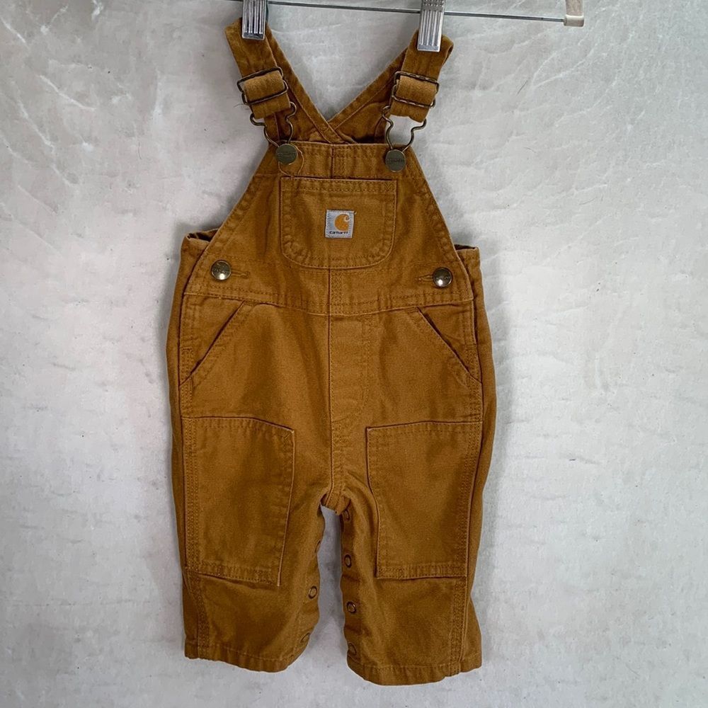 Infant boy carhartt canvas overalls brown size 3 months